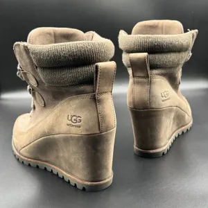 UGG Women's Kriston Mole Brown Waterproof Leather Wedge Boots