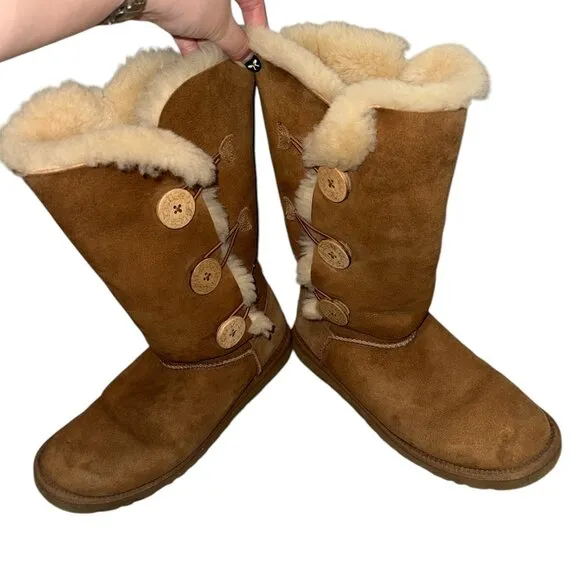 UGG Women's Tall Bailey‎ Button Boots - Chestnut, Size 8