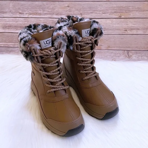 UGG Women’s Zaylee Leopard Waterproof Chestnut Leather Boots