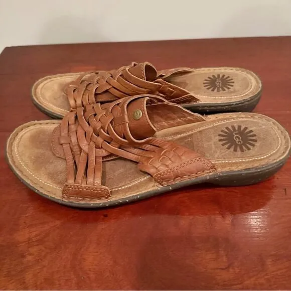 UGG WOMENS Keala Leather Weave Sandals Brown 1006539 Summer Shoe Sz 9