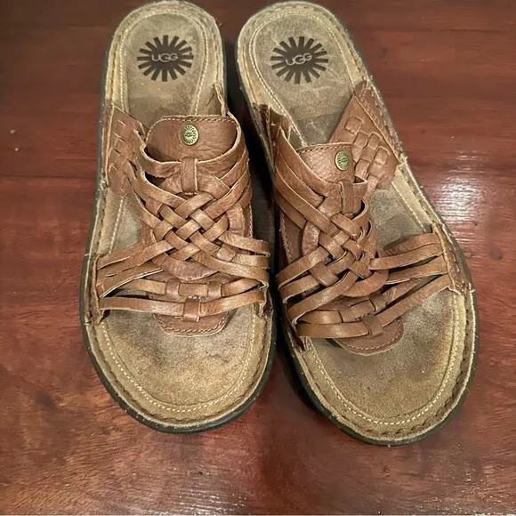 UGG WOMENS Keala Leather Weave Sandals Brown 1006539 Summer Shoe Sz 9