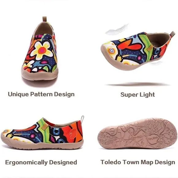 UIN Women Slip On Sneaker Art Painted Walking Shoes(Secret Garden)