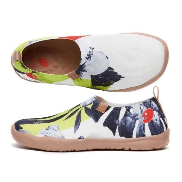 UIN Women's Walking Travel Shoes Slip On Casual Loafers (Hibiscus in Full Bloom)
