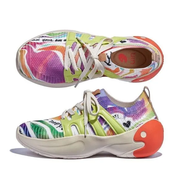 UIN Women's Sneakers Lightweight Casual Athletic Shoes (Rainbow Feathers)