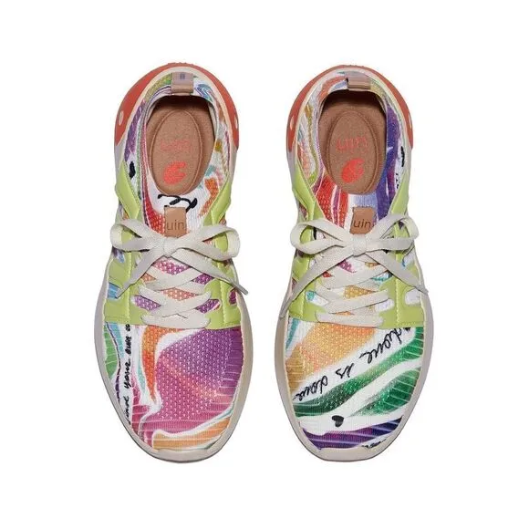UIN Women's Sneakers Lightweight Casual Athletic Shoes (Rainbow Feathers)