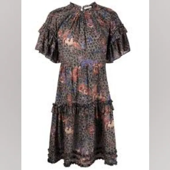 Ulla Johnson 8 Delia floral tiered mini dress ruffle