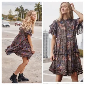 Ulla Johnson 8 Delia floral tiered mini dress ruffle