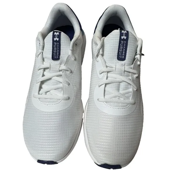 Under Armour Mens Size 10.5 Charged Pursuit 3 White Sonar Blue Running Shoes