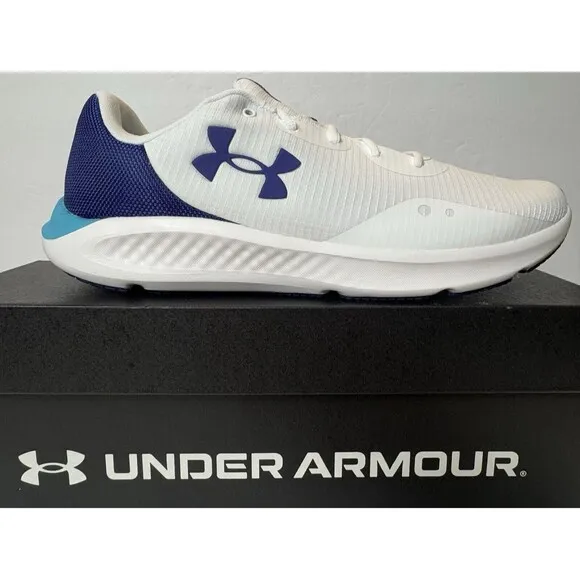 Under Armour Mens Size 10.5 Charged Pursuit 3 White Sonar Blue Running Shoes