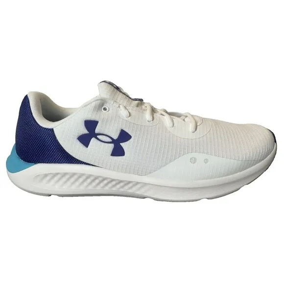 Under Armour Mens Size 10.5 Charged Pursuit 3 White Sonar Blue Running Shoes