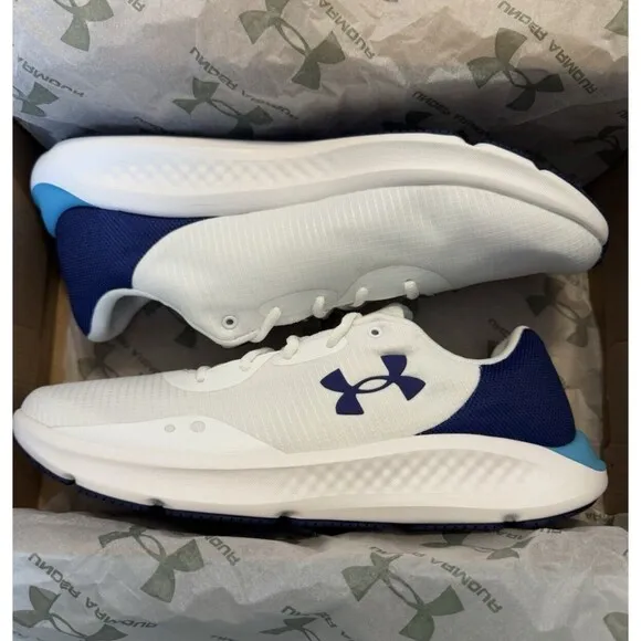 Under Armour Mens Size 10.5 Charged Pursuit 3 White Sonar Blue Running Shoes