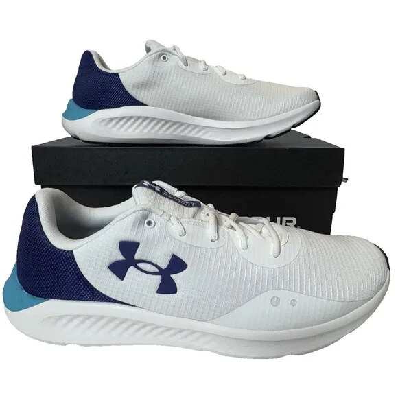 Under Armour Mens Size 10.5 Charged Pursuit 3 White Sonar Blue Running Shoes