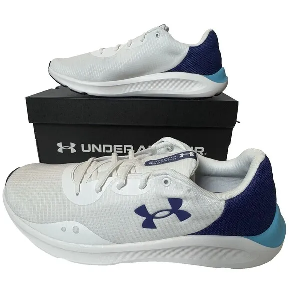 Under Armour Mens Size 10.5 Charged Pursuit 3 White Sonar Blue Running Shoes