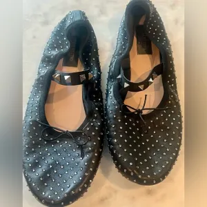 Valentino NOIR black leather ballerina flats with glass beads Women’s size 10B