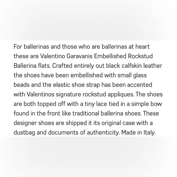 Valentino NOIR black leather ballerina flats with glass beads Women’s size 10B