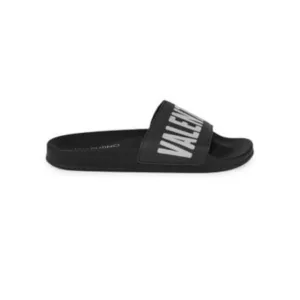 VALENTINO Womens Black Footbed Gaia Open Slip On Leather Slide Sandals Shoes 10