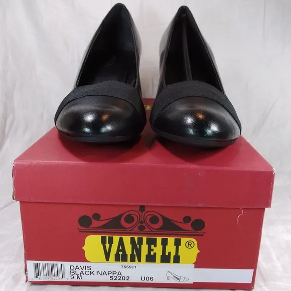 Vaneli Davis Black Nappa Leather Pumps SHOES Womens Size 9M Heels