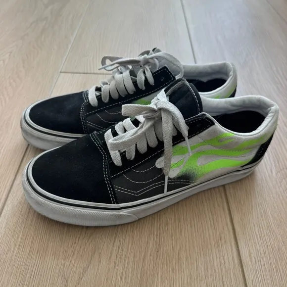 Vans Black and Green Flames Shoes