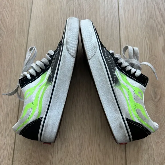 Vans Black and Green Flames Shoes