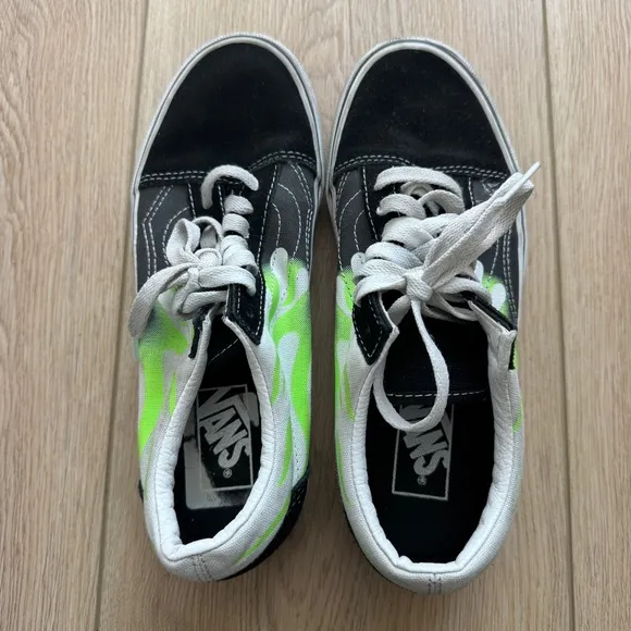 Vans Black and Green Flames Shoes