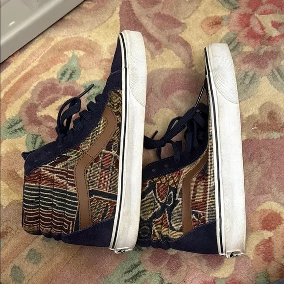 Vans Blue and Brown Sneakers with Geometric Pattern