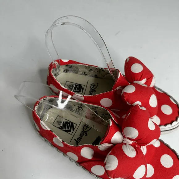 Vans Disney Minnie Mouse Bow Slip On Shoes red polka dot RARE Big Girls Youth 2