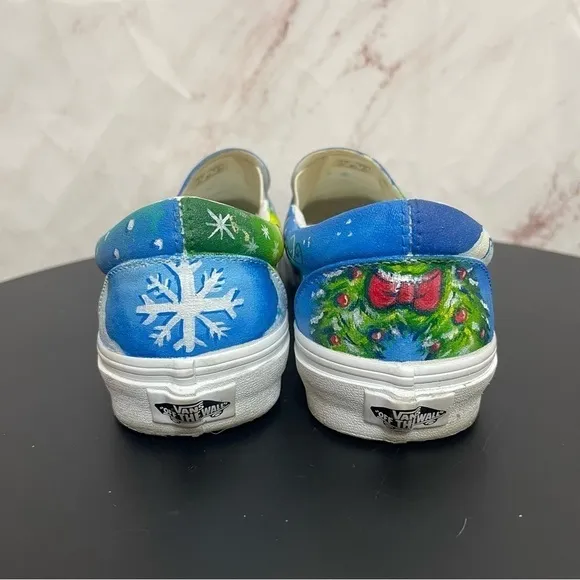 Vans Hand Painted Snoopy Christmas Tree Slip On Shoes