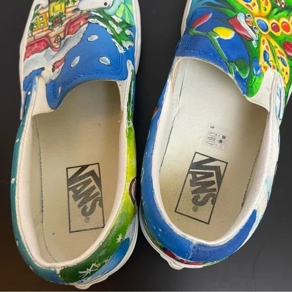 Vans Hand Painted Snoopy Christmas Tree Slip On Shoes