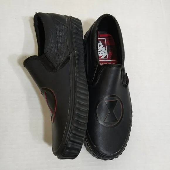 Vans Off The Wall Unisex X Marvel Leather Slip-On Shoes Black Widow 5 6.5