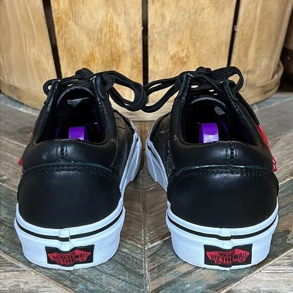 Vans Old Skool Fangs Vampire Blood Black Leather Sneakers Shoes Youth Size 5.5