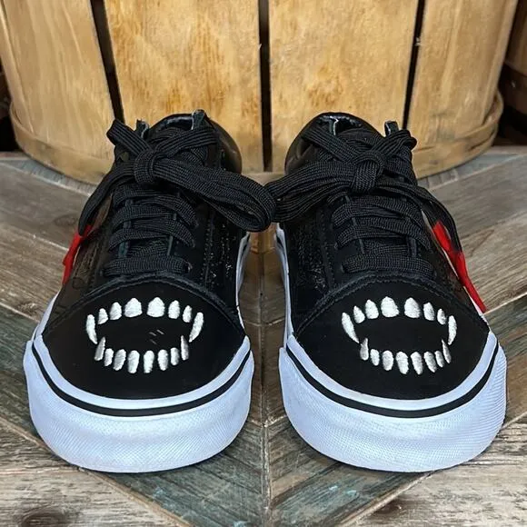 Vans Old Skool Fangs Vampire Blood Black Leather Sneakers Shoes Youth Size 5.5