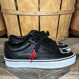 Vans Old Skool Fangs Vampire Blood Black Leather Sneakers Shoes Youth Size 5.5