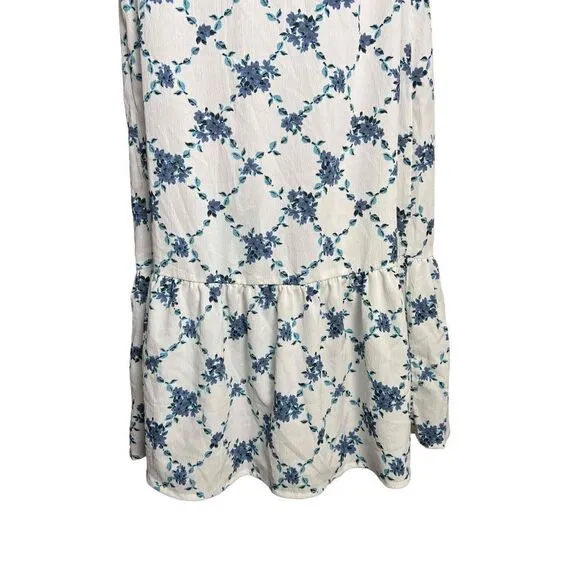 VERO MODA Puff Sleeve Midi Ruffle High Neck Tea Dress Floral in White Small NWT