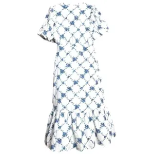 VERO MODA Puff Sleeve Midi Ruffle High Neck Tea Dress Floral in White Small NWT