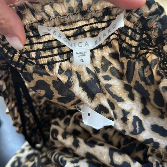 Veronica Beard Arcos Animal Print Off Shoulder Silk Cotton Mini Dress XL NEW