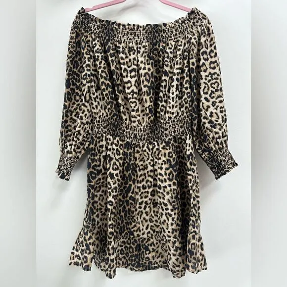 Veronica Beard Arcos Animal Print Off Shoulder Silk Cotton Mini Dress XL NEW