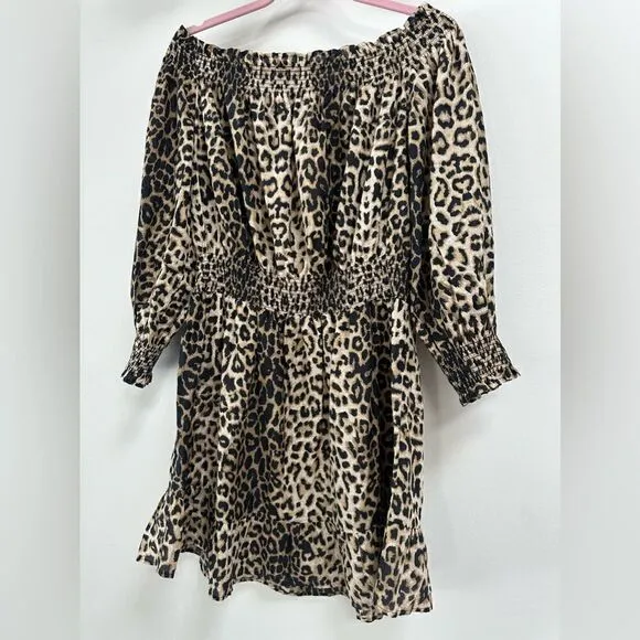 Veronica Beard Arcos Animal Print Off Shoulder Silk Cotton Mini Dress XL NEW