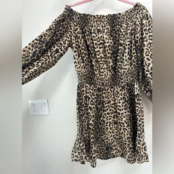 Veronica Beard Arcos Animal Print Off Shoulder Silk Cotton Mini Dress XL NEW