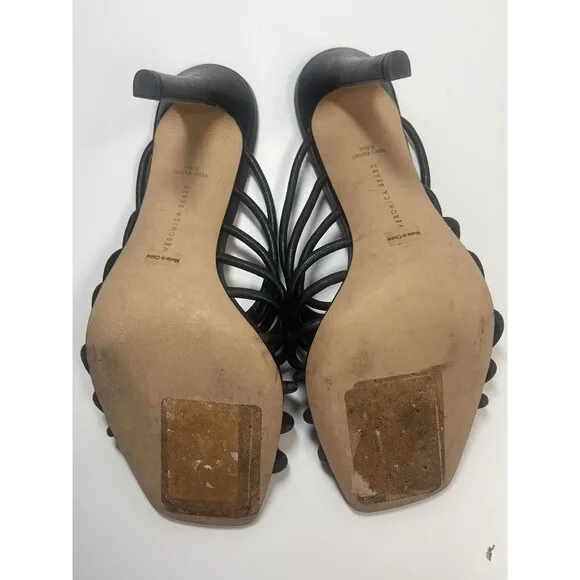 Veronica Beard Avita Black Leather Strappy Slip On Sandals Sz 5.5