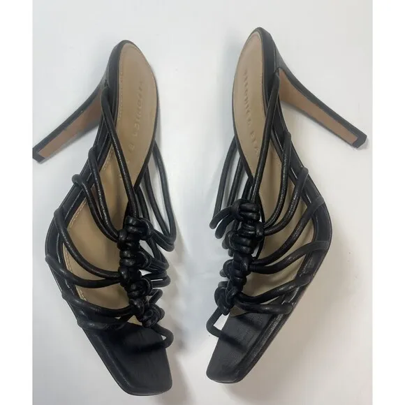 Veronica Beard Avita Black Leather Strappy Slip On Sandals Sz 5.5