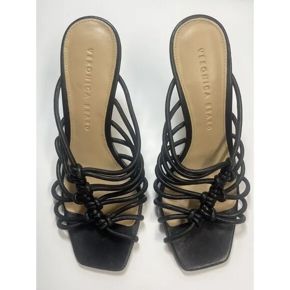 Veronica Beard Avita Black Leather Strappy Slip On Sandals Sz 5.5