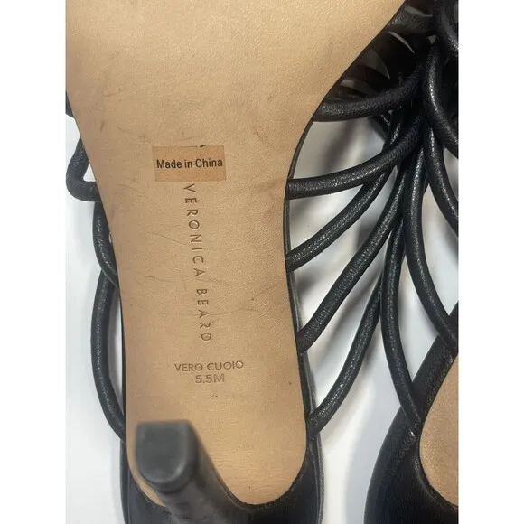Veronica Beard Avita Black Leather Strappy Slip On Sandals Sz 5.5