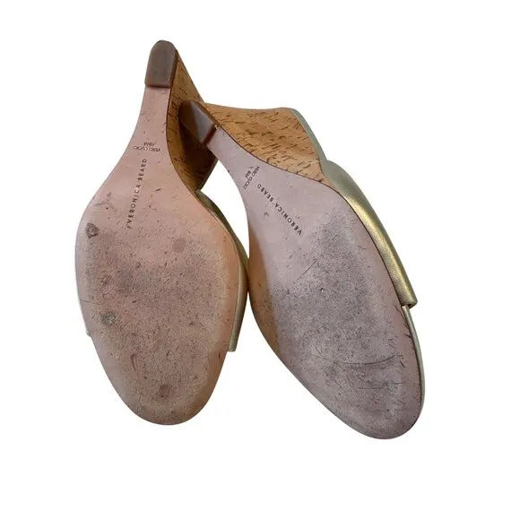 Veronica Beard Dali Slip On Size 9 High Heel Cork Sandals EUC Gold Shimmer