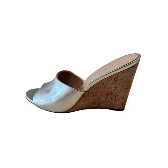 Veronica Beard Dali Slip On Size 9 High Heel Cork Sandals EUC Gold Shimmer