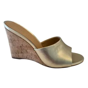 Veronica Beard Dali Slip On Size 9 High Heel Cork Sandals EUC Gold Shimmer
