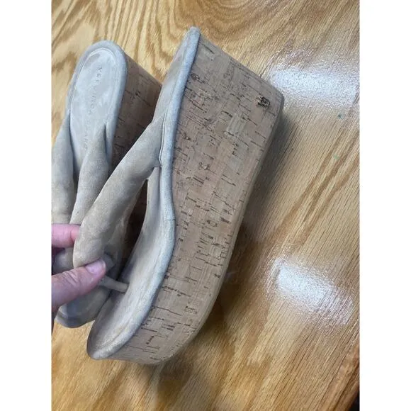 Veronica Beard Geno Cork Platform Thong Sandals Women's 7 M Gray Slip On S14