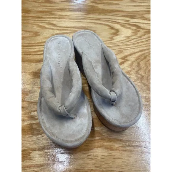 Veronica Beard Geno Cork Platform Thong Sandals Women's 7 M Gray Slip On S14