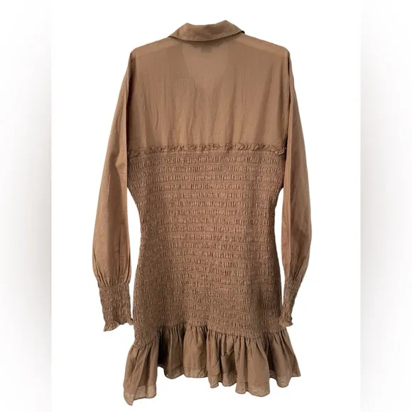Veronica Beard Kelsey button down smocked dress Size 14, camel brown