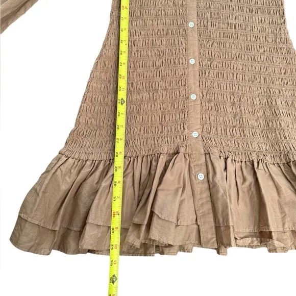 Veronica Beard Kelsey button down smocked dress Size 14, camel brown