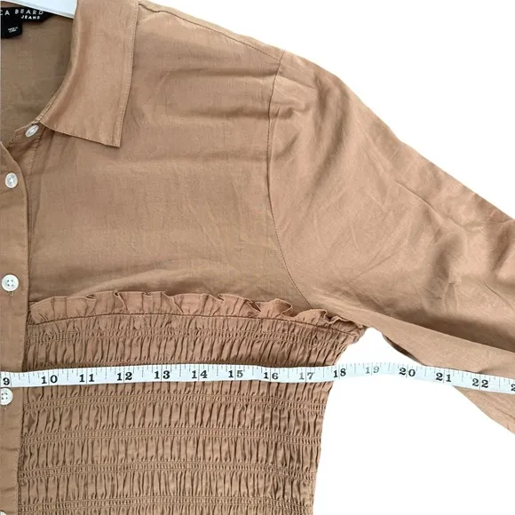 Veronica Beard Kelsey button down smocked dress Size 14, camel brown
